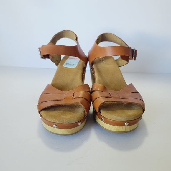 Clarks Brown Leather Platform Sandals Size 9 - Picture 2 of 8